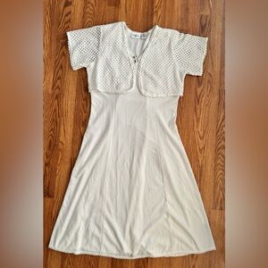 Chic White Midi Dress with Lace Overlay